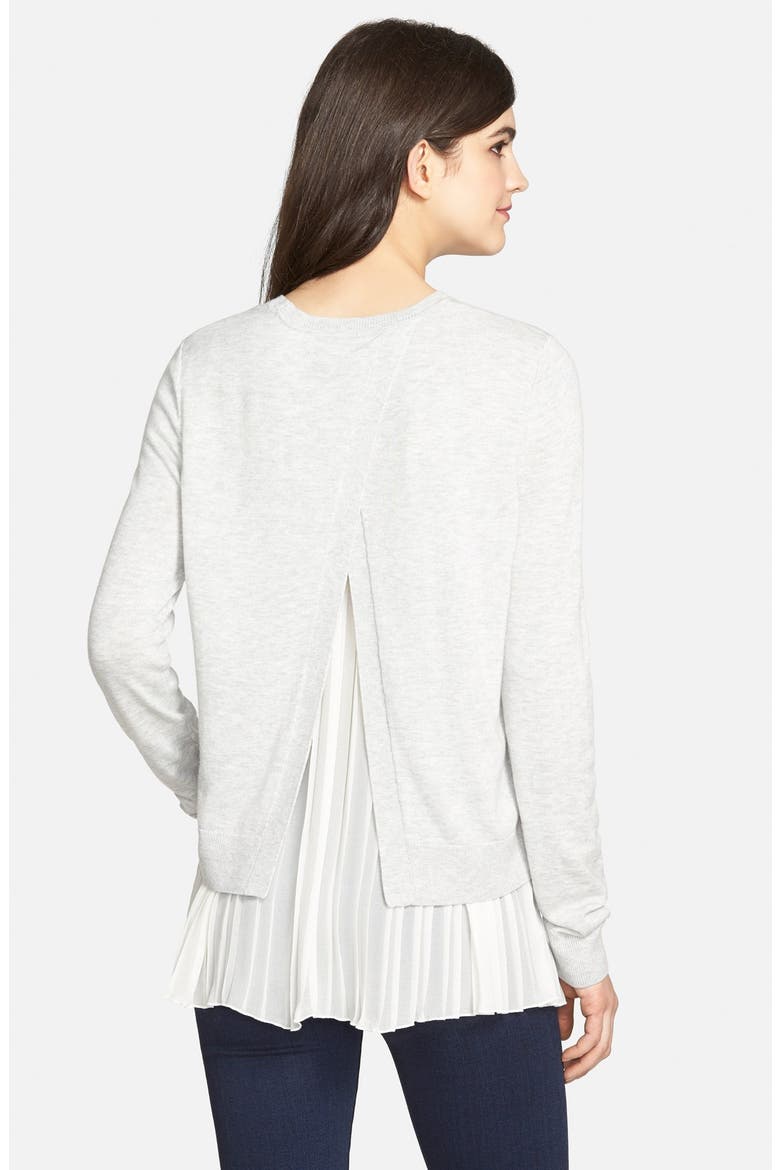 Pleated Hem Sweater, Alternate, color, GREY LT HEATHER- WHITE VAPOR