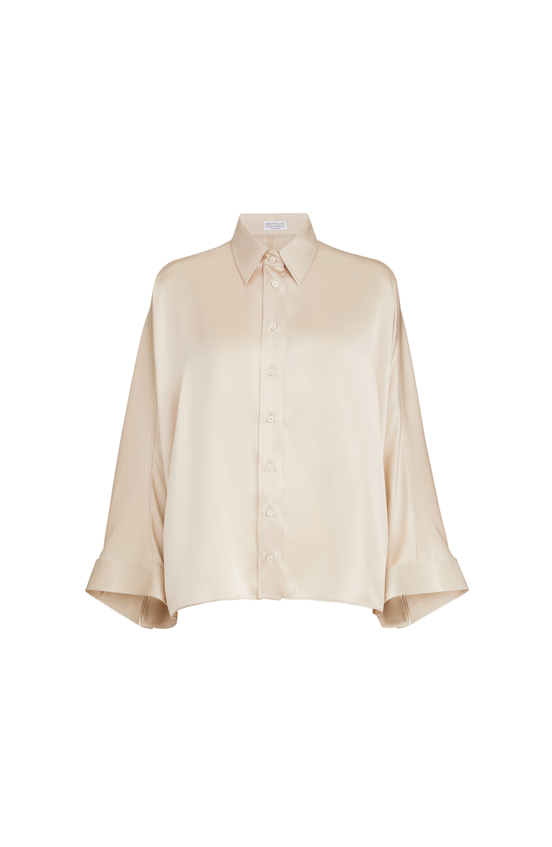 Brunello Cucinelli Stretch silk satin shirt, Main, color, Sand