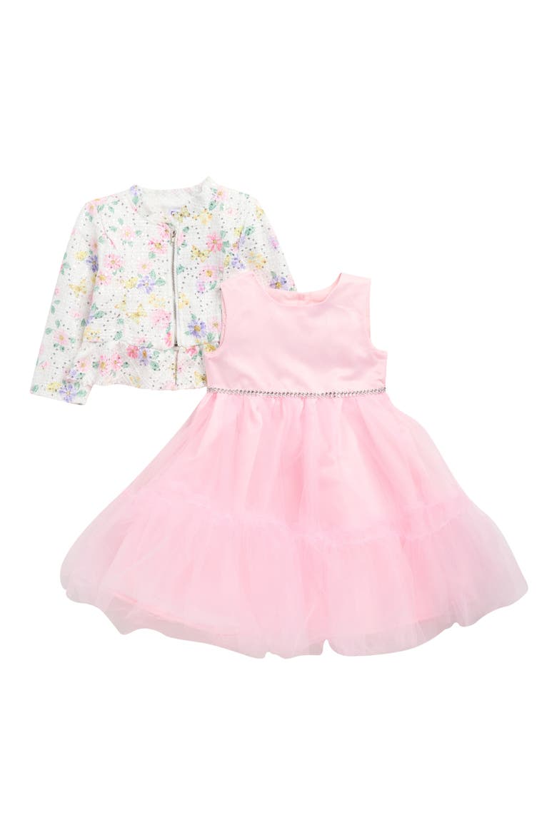 Kids' Tulle Party Dress & Bouclé Jacket Set, Main, color, CANDY PINK