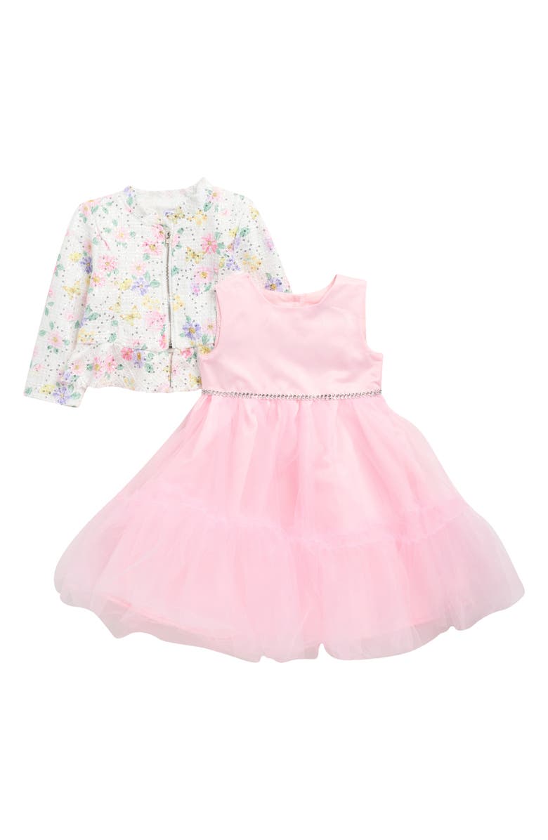BLUEBERRY Kids' Tulle Party Dress & Bouclé Jacket Set, Main, color, Candy Pink