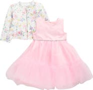 BLUEBERI boulevard Kids' Tulle Party Dress & Bouclé Jacket Set