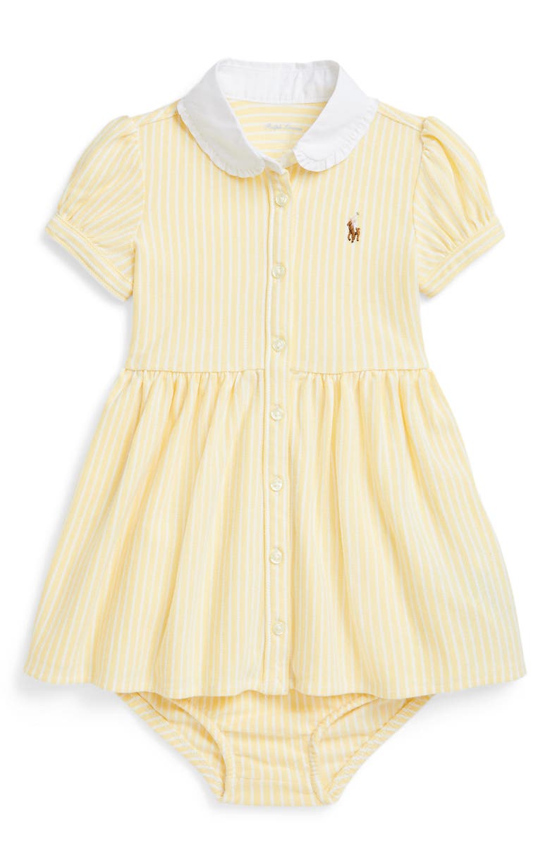 Ralph Lauren Stripe Cotton Piqué Shirtdress & Bloomers, Main, color, 