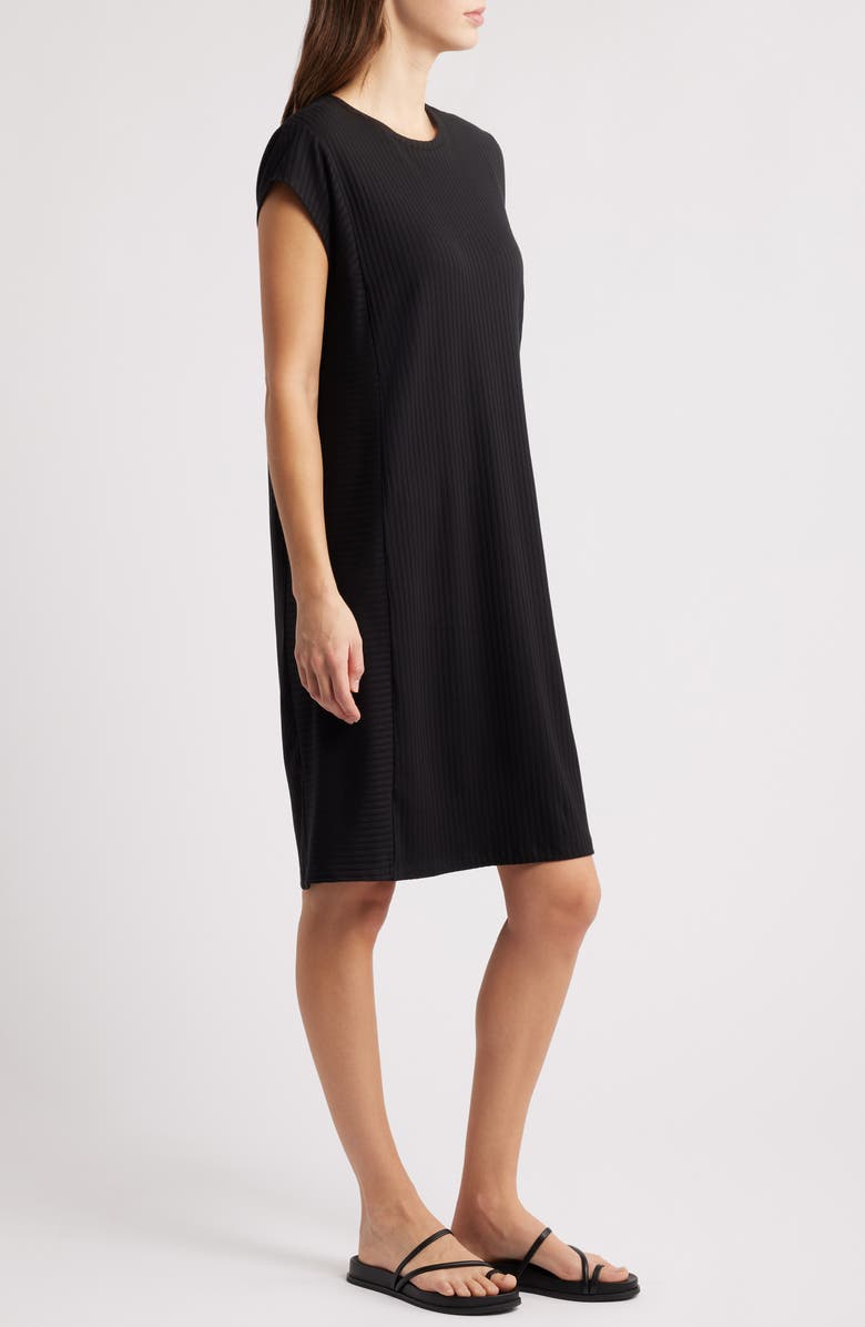 Eileen Fisher Cap Sleeve Rib Dress, Alternate, color, Black