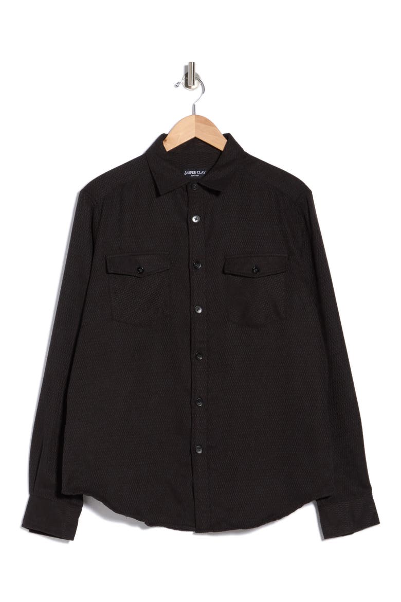Chevron Button-Up Shirt, Alternate, color, BLACK