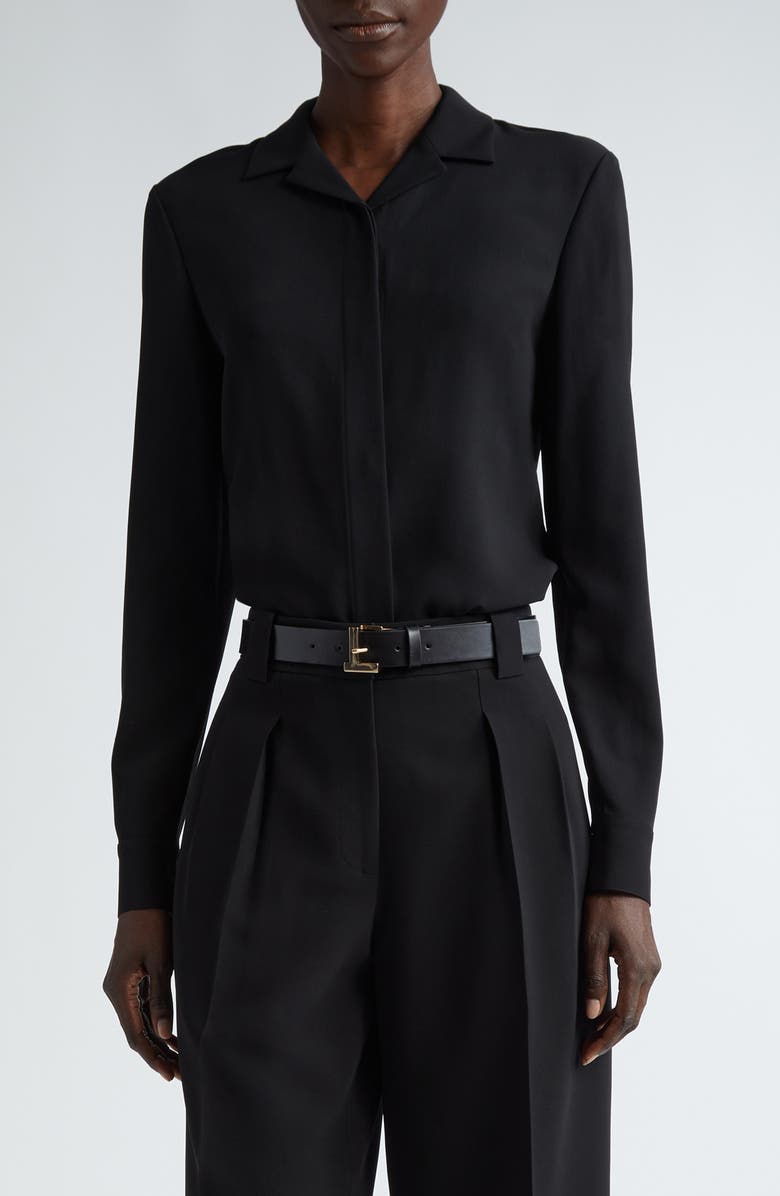 Lafayette 148 New York Slim Fit Notch Collar Crepe Button-Up Shirt, Main, color, 