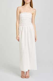 Pippa Gathered Eyelet Strapless Cotton Midi Dress