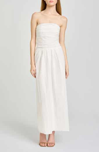 Pippa Gathered Eyelet Strapless Cotton Midi Dress