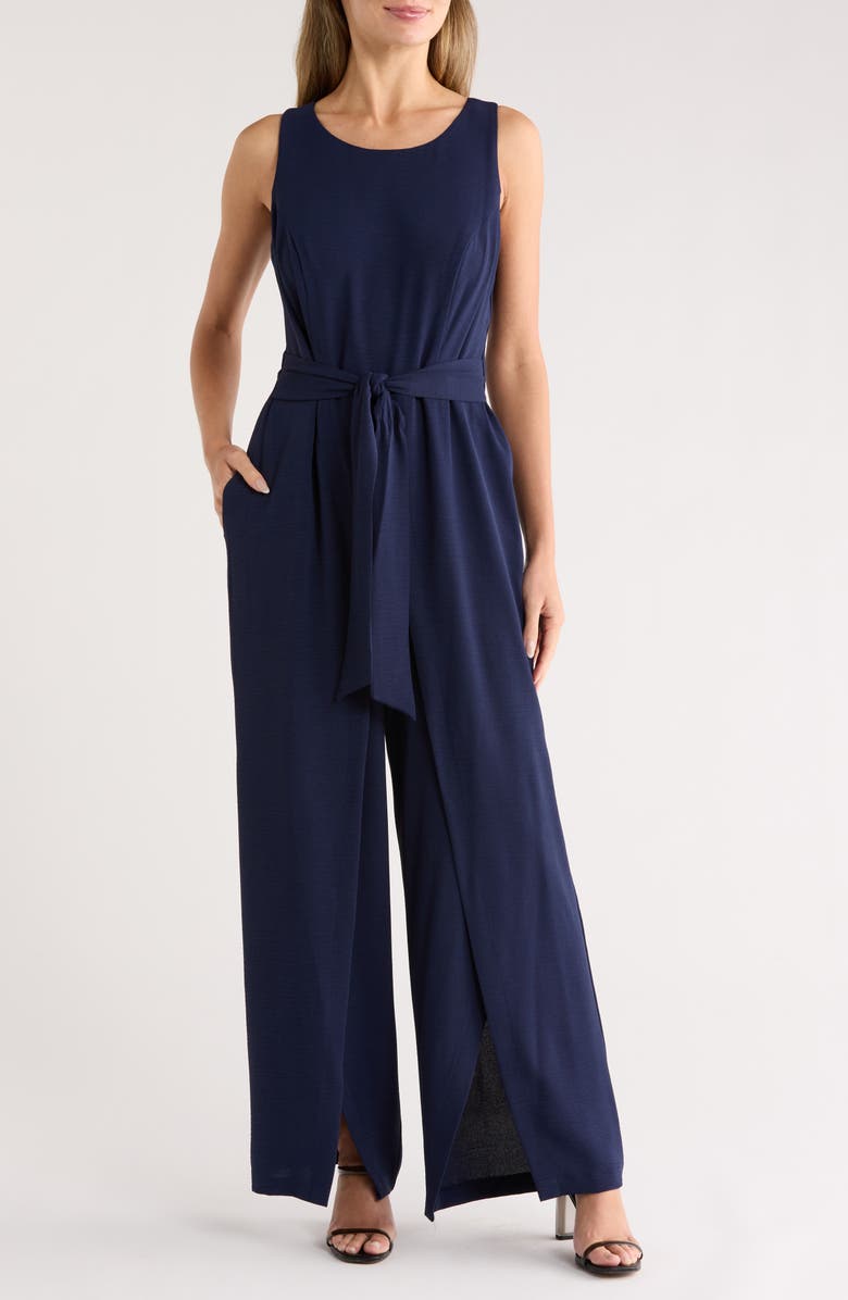 Connected Apparel Sleeveless Tie Waist Jumpsuit, Main, color,
