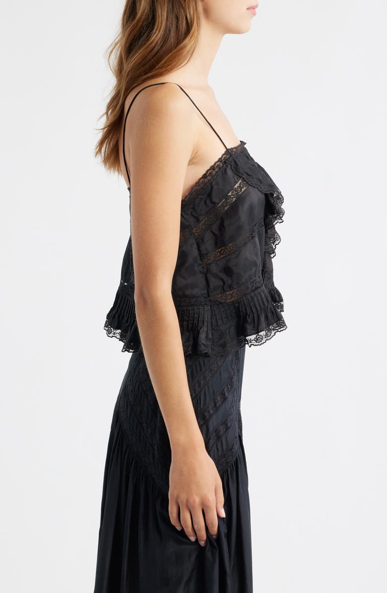 LoveShackFancy Ondeline Ruffle & Lace Silk Camisole, Alternate, color, Black