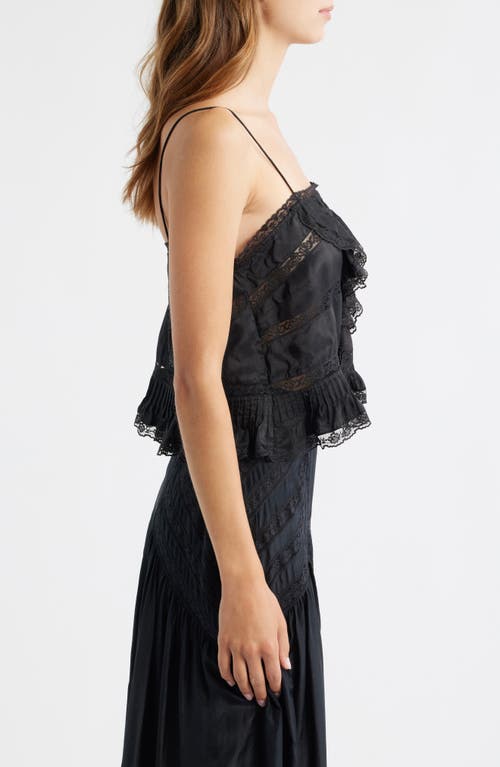Loveshackfancy Ondeline Ruffle & Lace Silk Camisole In Black
