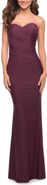 La Femme Sweetheart Strapless Gown with Side Ruching