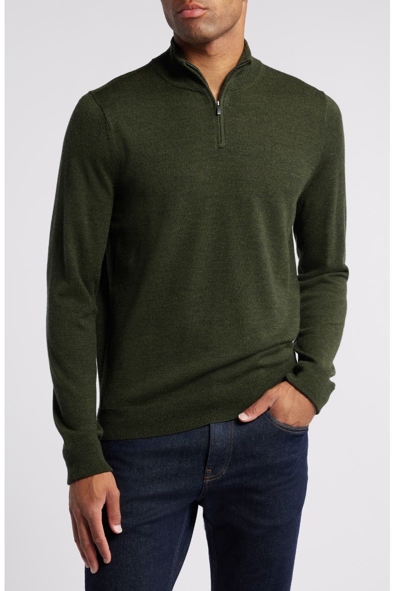 Washable Merino Quarter Zip Sweater, Main, color, GREEN DEPTHS