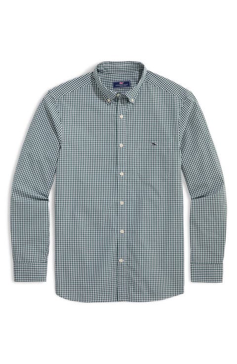 Gingham Stretch Cotton Button-Down Shirt