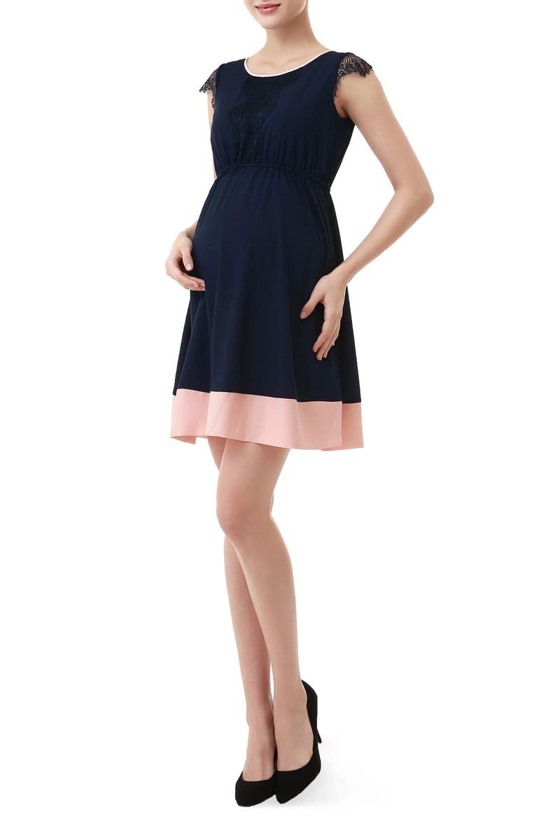 Nell Fit & Flare Maternity Dress, Main, color, NAVY