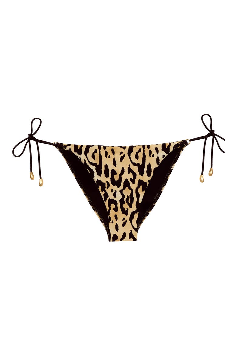 Side Tie Bikini Bottoms, Alternate, color, BLACK/ BEIGE MULTI