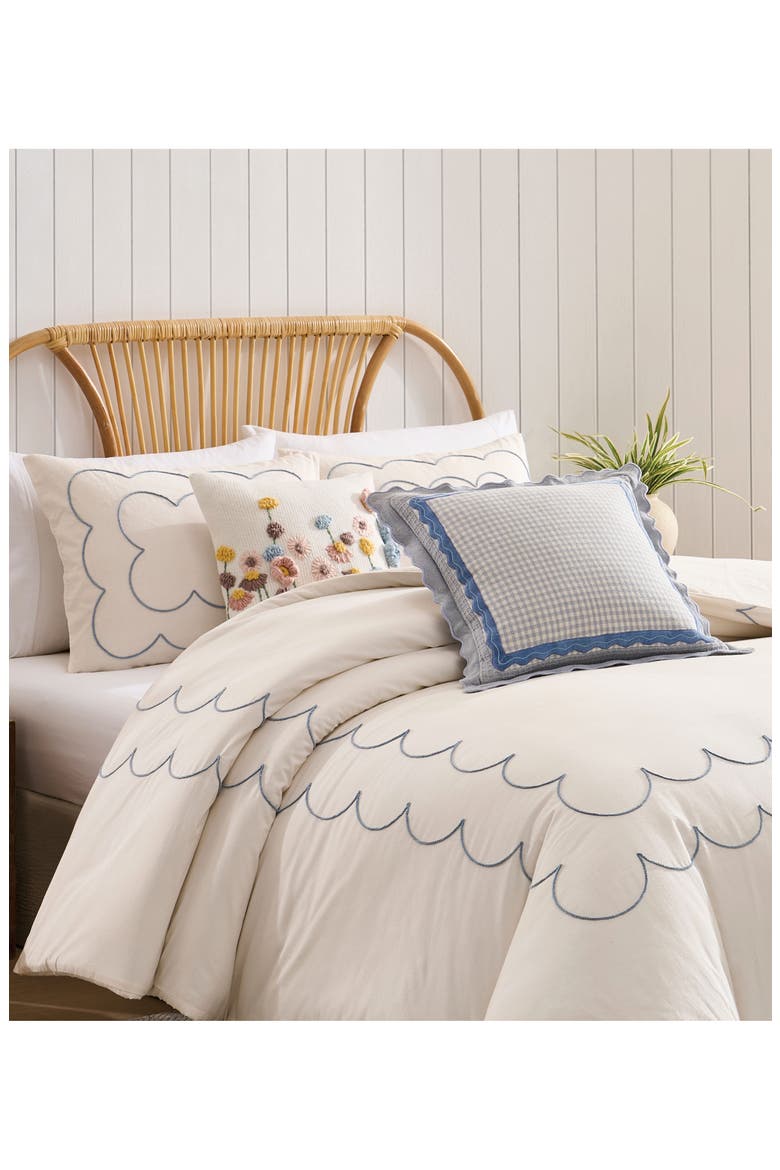 Gingham Scallop Accent Pillow, Alternate, color, BLUE