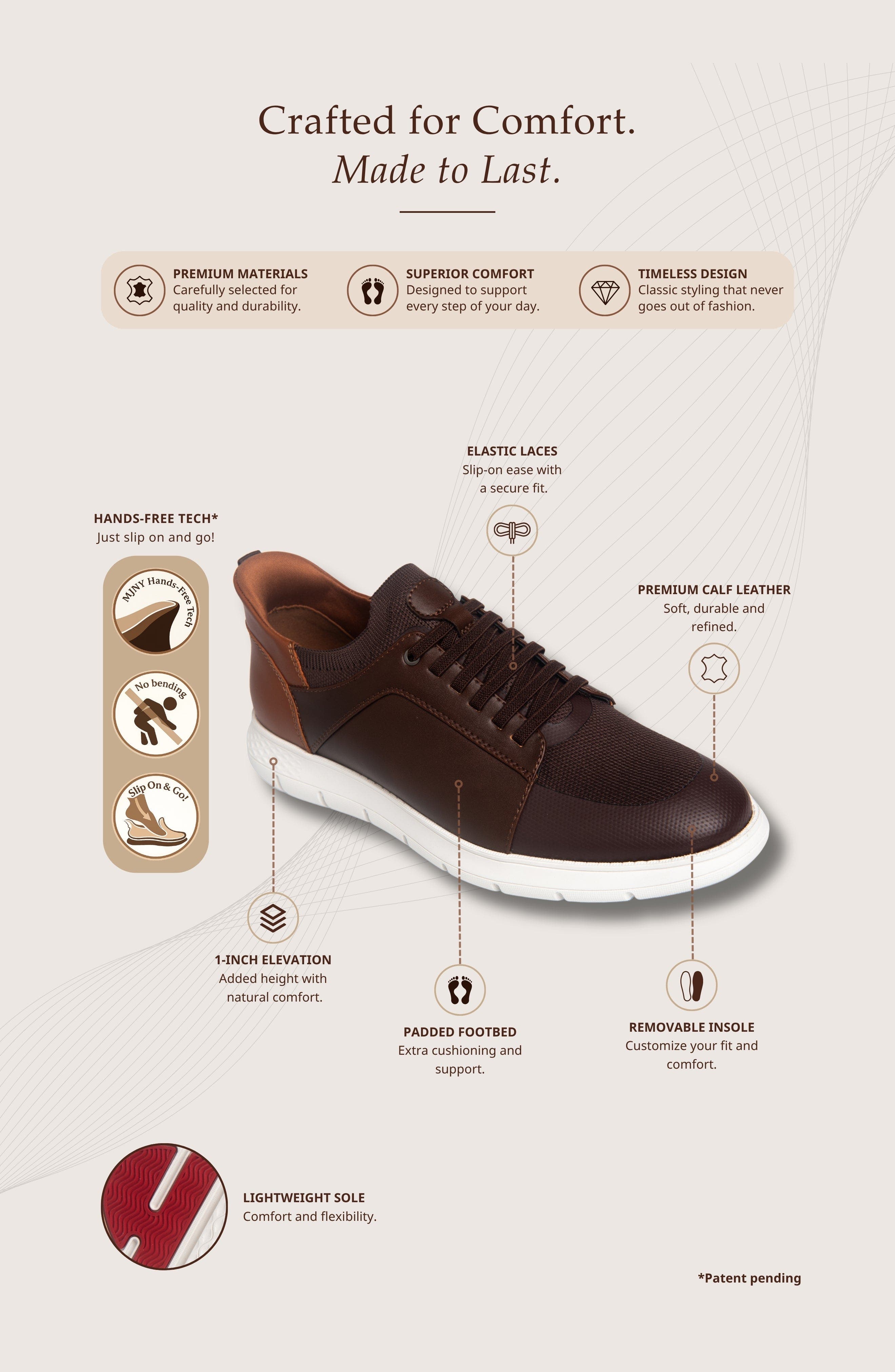 Newbury Street Hands Free Technology Lightweight Leather Sneaker, Alternate, color, Brown Napa Leather