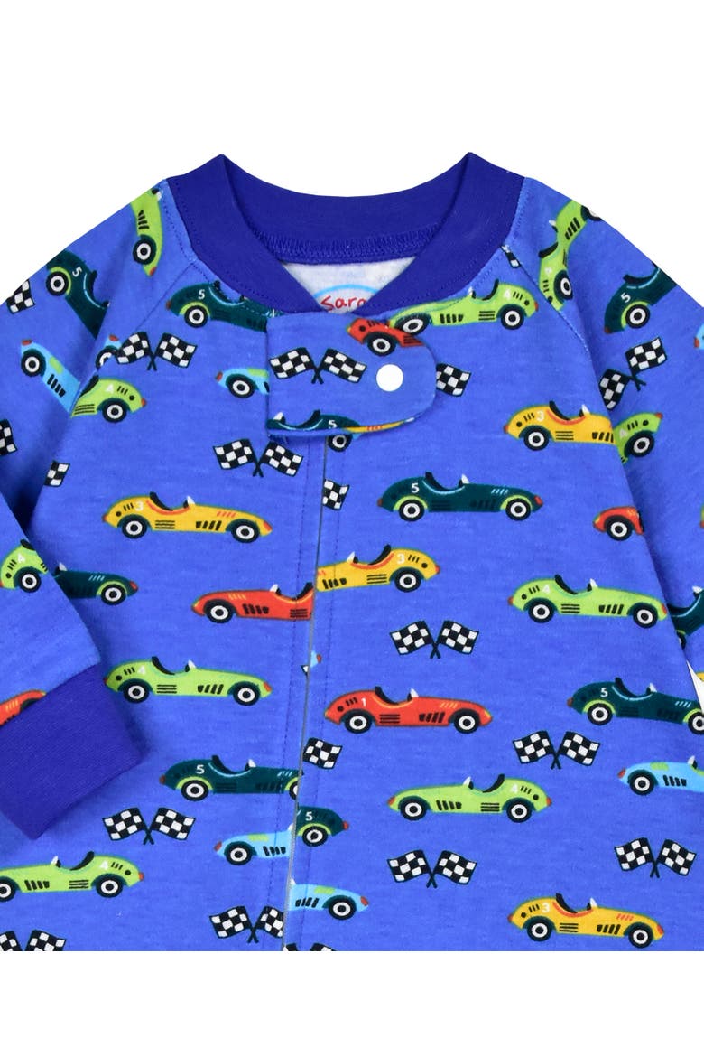 Loose Fit Footed Pajama Zip Front, Alternate, color, Race Cars