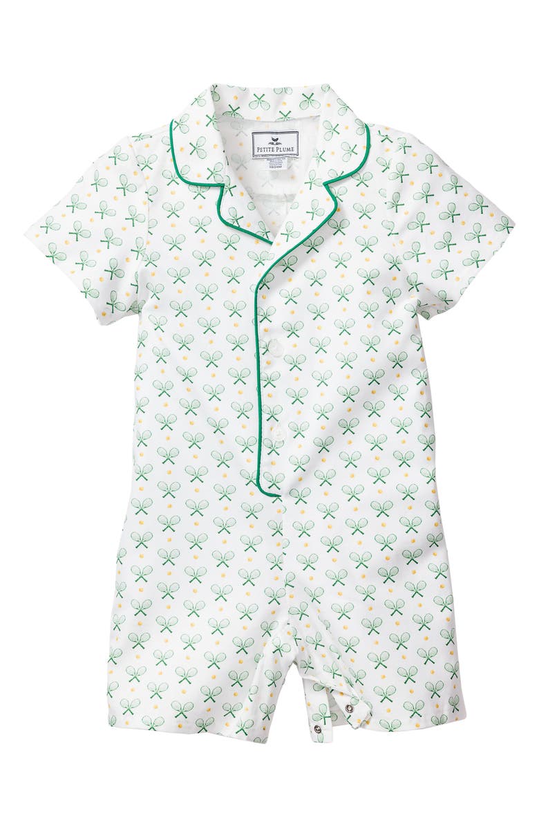 Petite Plume Piped Cotton Blend One-Piece Pajamas, Main, color, Green