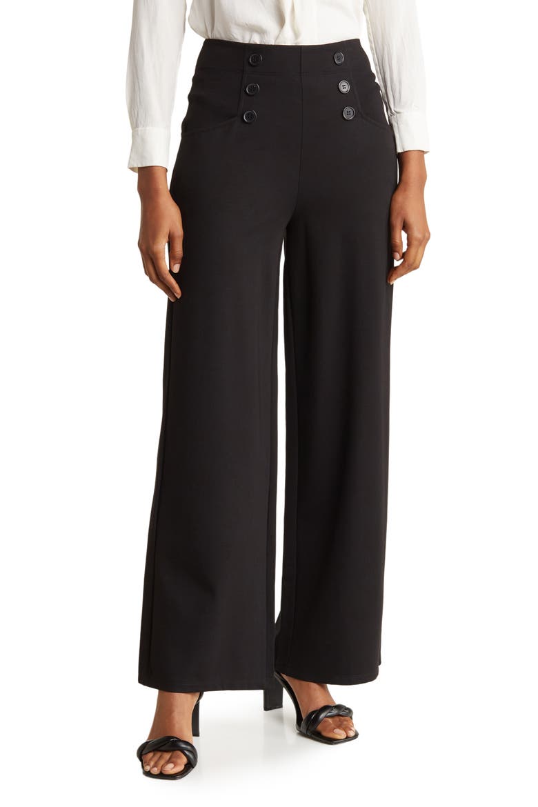 Sailor High Waist Wide Leg Pants, Main, color, BLACK