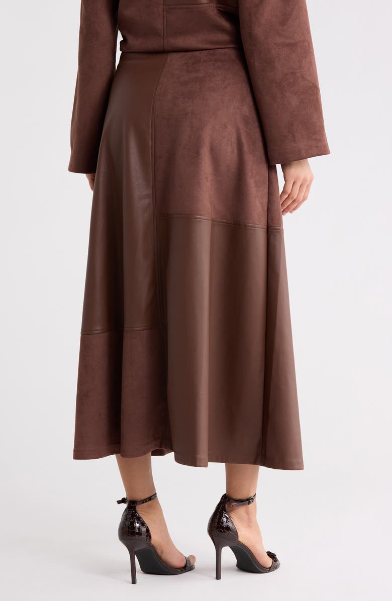 Halogen<sup>®</sup> Faux Leather & Faux Suede Pieced Midi Skirt, Alternate, color, Chocolate