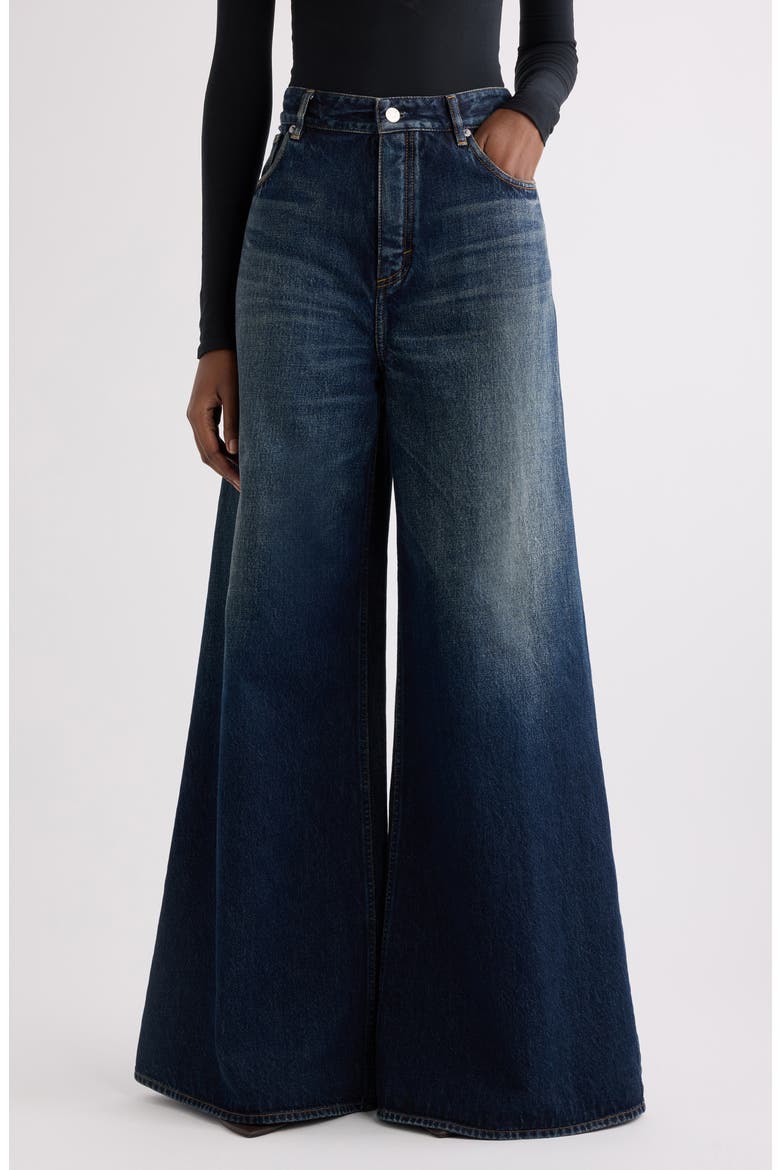 High Waist Denim Palazzo Pants, Main, color, DOCK BLUE