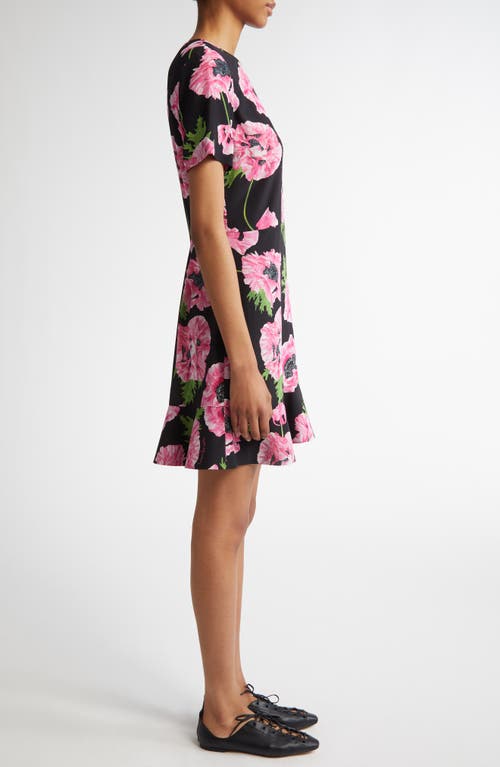 Stella Mccartney Poppy-print Short-sleeve Ruffle Mini Dress In Pink/black