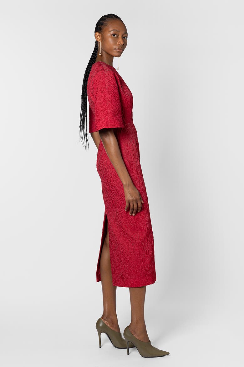Falah Cloque Textured Midi Dress, Alternate, color, Bennett Red