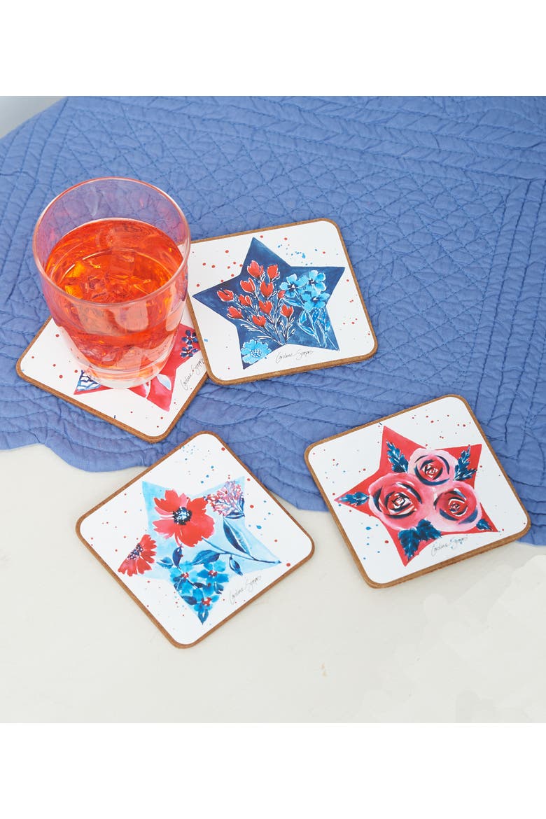 4th of July Stars Set of 4 Coaster Set 4", Alternate, color, Red