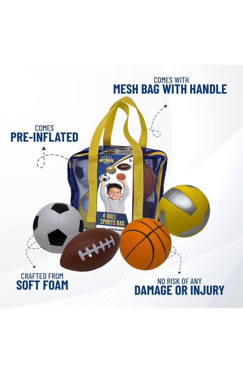 Anywhere Sports 4Ball Sports Bag, Mini Foam Balls Set For Kids 3+, Alternate, color, Multicolored