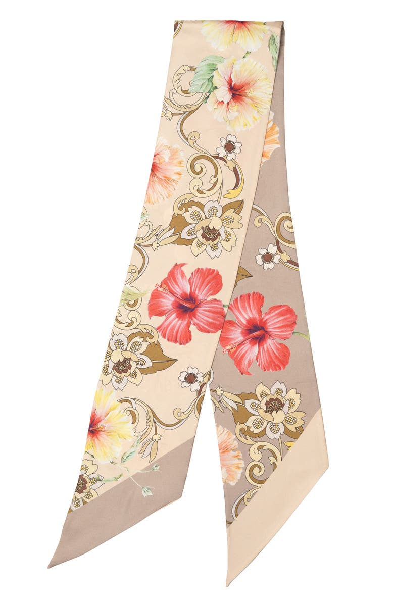Elizabetta Hawaii Bloom - Skinny Silk Scarf for Women, Main, color, Vanilla