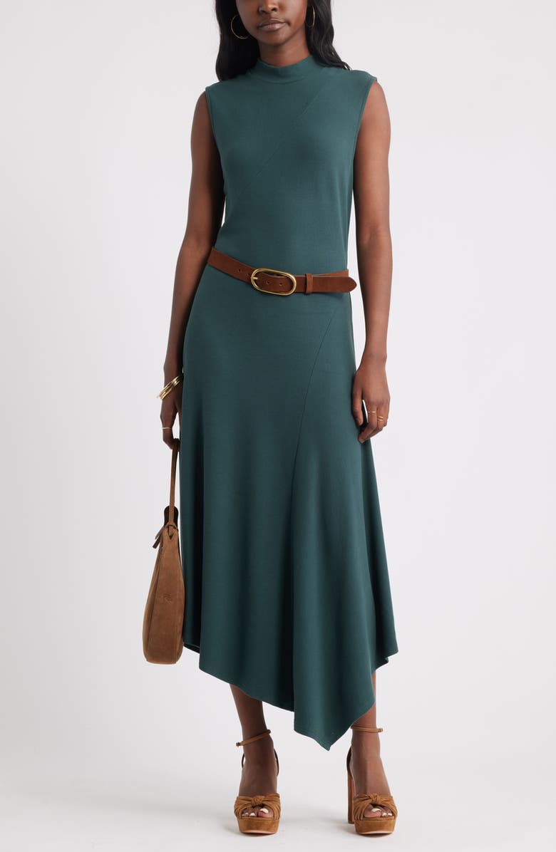 Treasure & Bond Mock Neck Asymmetrical Maxi Dress, Alternate, color, Green Gables