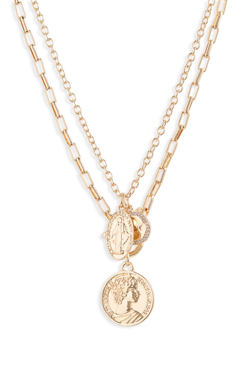 BP. Layered Chain Medallion Necklace, Main, color, 