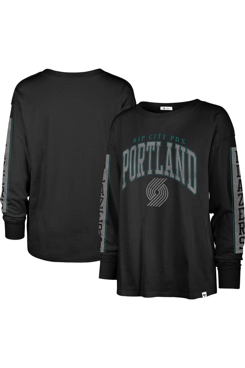 Women's '47 Black Portland Trail Blazers City Edition SOA Long Sleeve T-Shirt, Main, color, Black