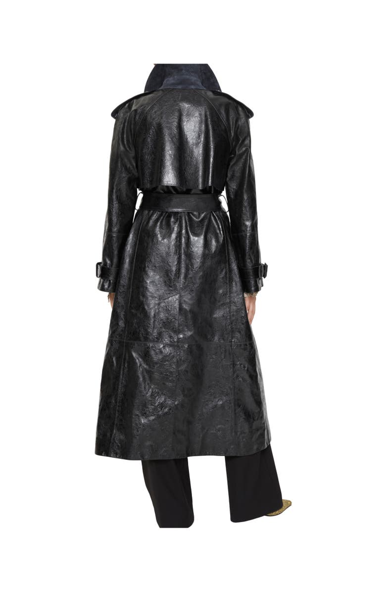 Burberry Long Embossed Leather Trench Coat, Alternate, color, Silhouette Black