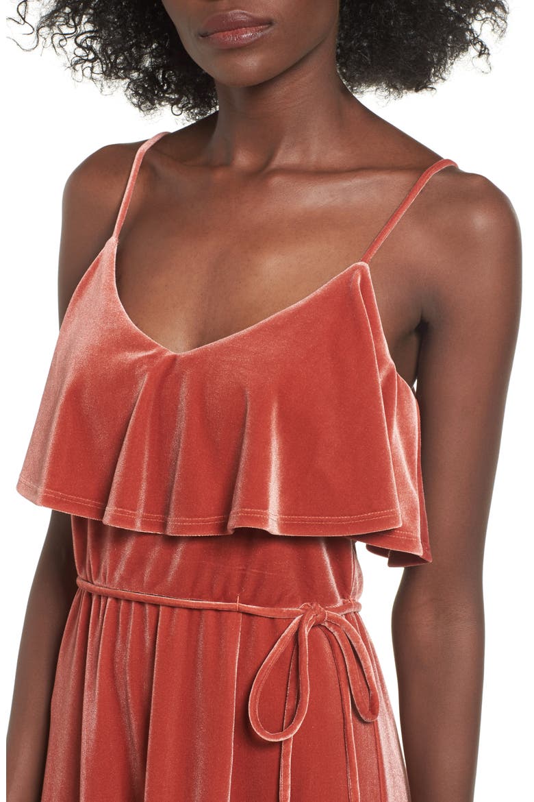 Velvet Midi Dress, Alternate, color, RUST MARSALA