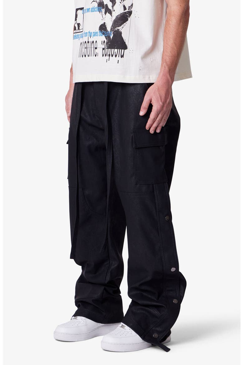 Ultra Baggy Side Snap Faux Leather Cargo Pants, Alternate, color, BLACK