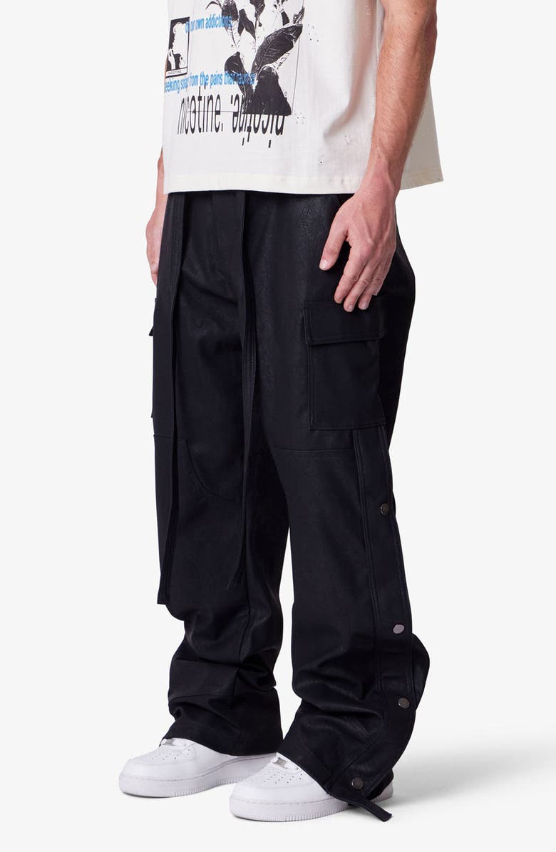 mnml Ultra Baggy Side Snap Faux Leather Cargo Pants, Alternate, color, Black