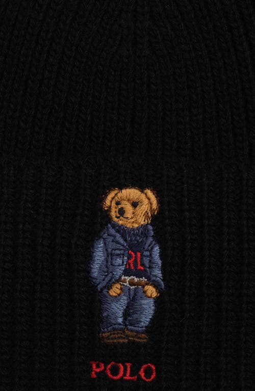 Polo Ralph Lauren Solid Denim Bear Beanie In Black