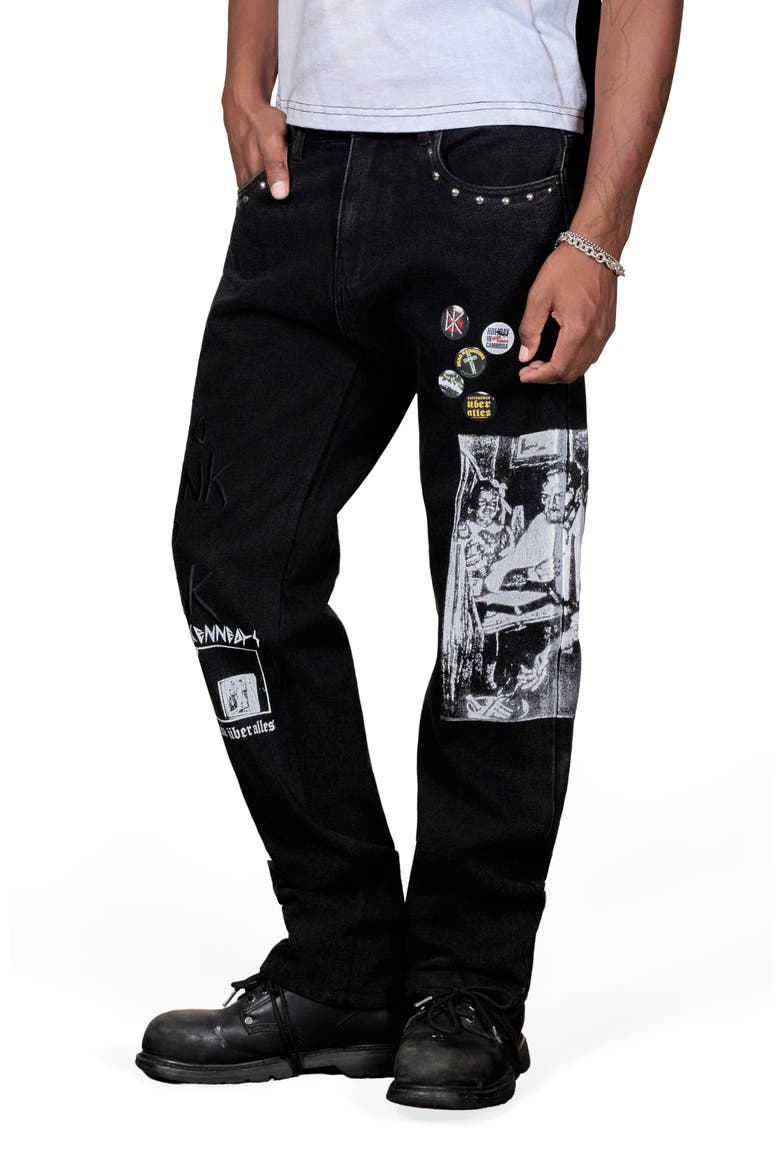 x Dead Kennedys Patchwork Graphic Straight Leg Jeans, Alternate, color, BLACK