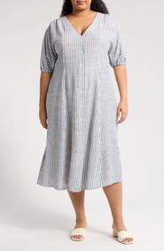 MAX STUDIO Yarn Dye Puff Sleeve Maxi Dress