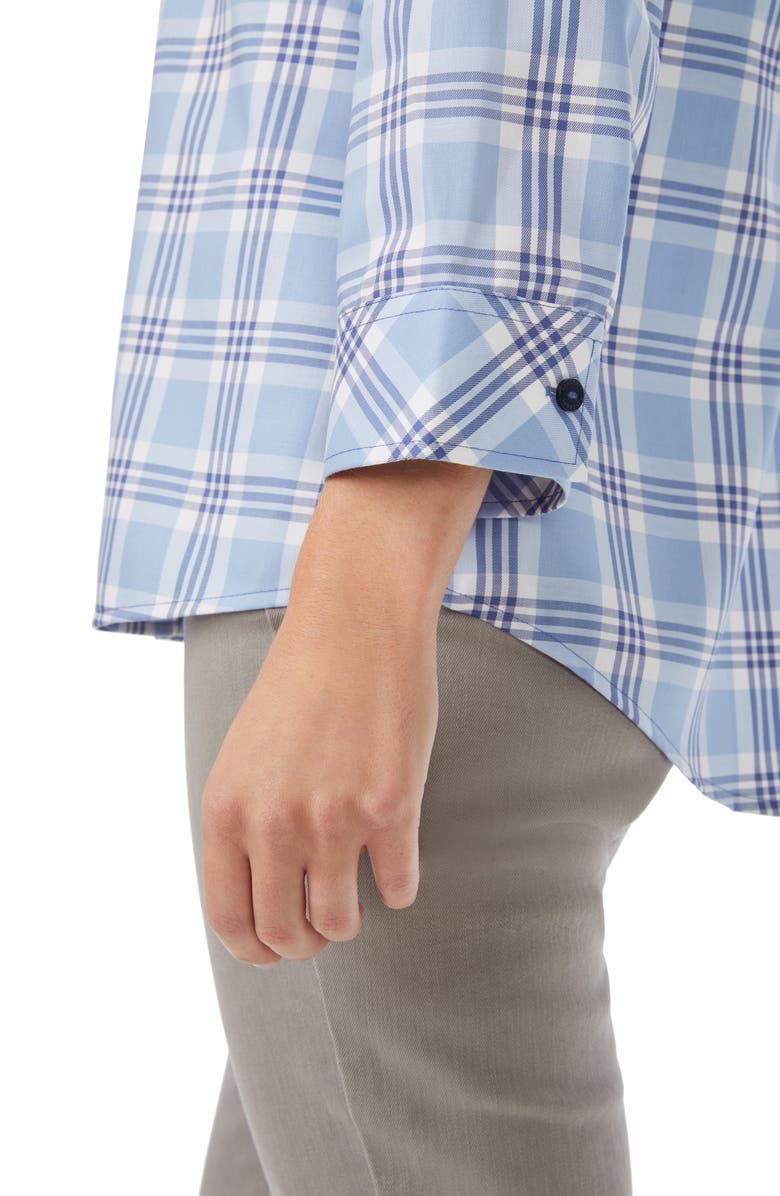 Foxcroft Hampton Plaid Non-Iron Button-Up Shirt, Alternate, color, Baltic Blue