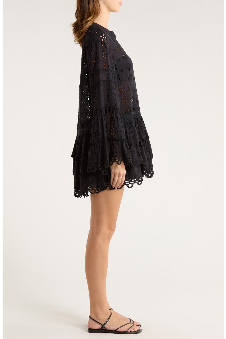 Roxanne Long Sleeve Sheer Cotton Broderie Anglaise Cover-Up Dress, Alternate, color, BLACK