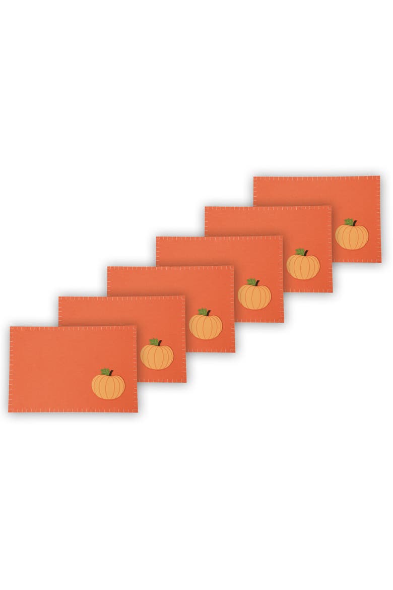 Felt Harvest Pumpkin Placemats Set of 6, 12" x 18", Alternate, color, Orange