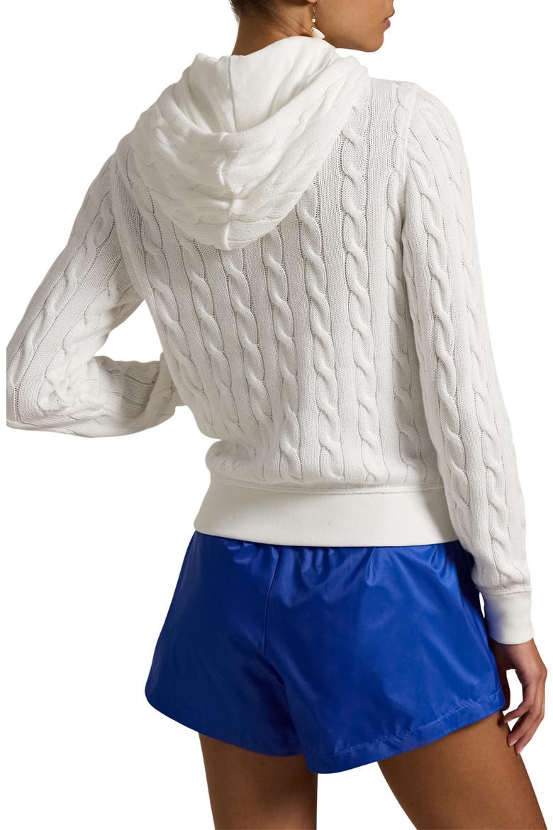Cable Knit Cotton Zip Hoodie, Alternate, color, WHITE