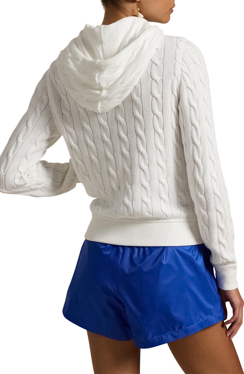 Polo Ralph Lauren Cable Knit Cotton Zip Hoodie, Alternate, color, White
