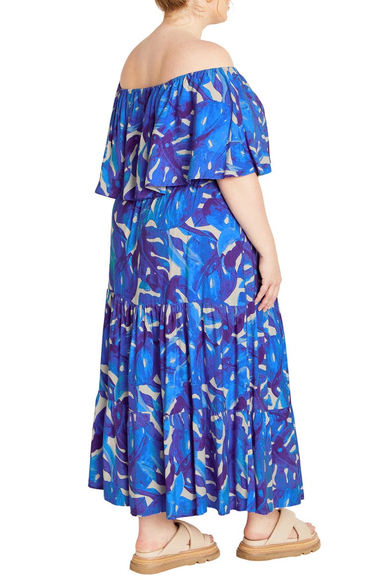Boardwalk Off the Shoulder Midi Dress, Alternate, color, MARINE PALM
