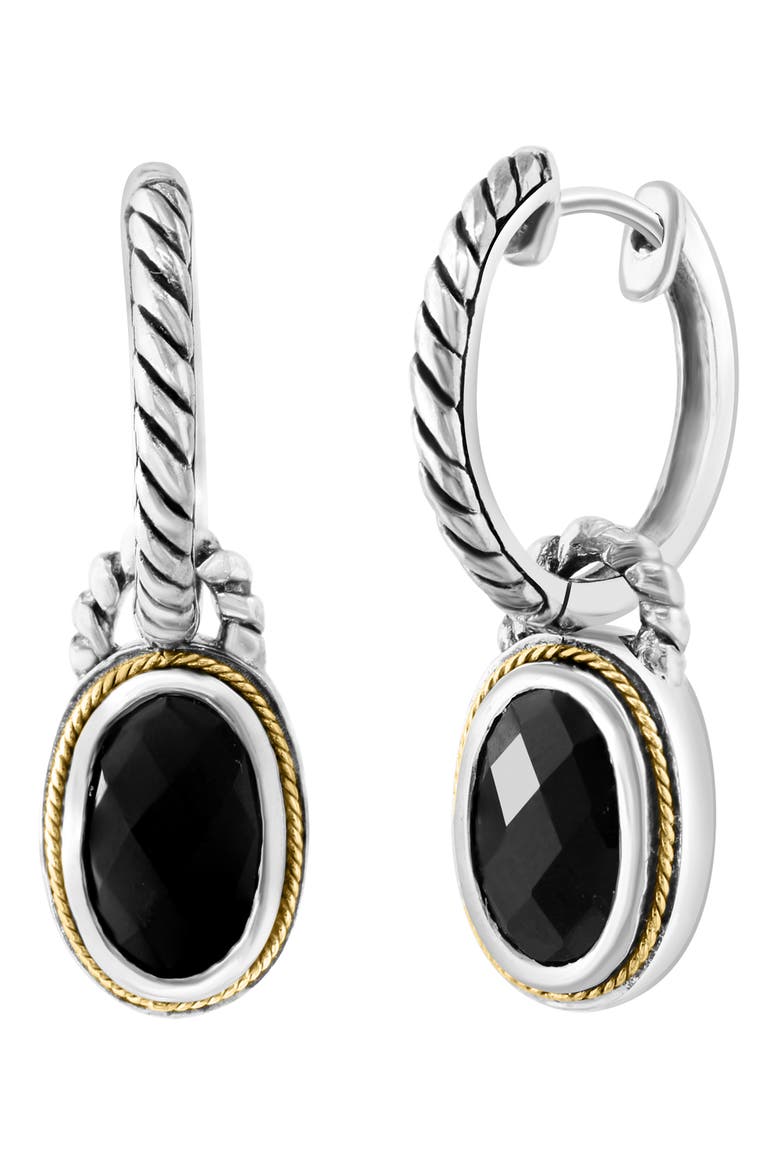 Onyx Drop Two-Tone Hoop Earrings, Main, color, BLACK