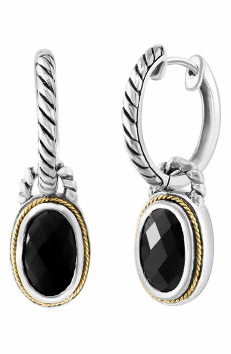 EFFY Onyx Drop Two-Tone Hoop Earrings