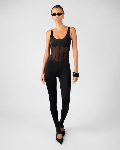 Spandex Sheer Panel Bodysuit